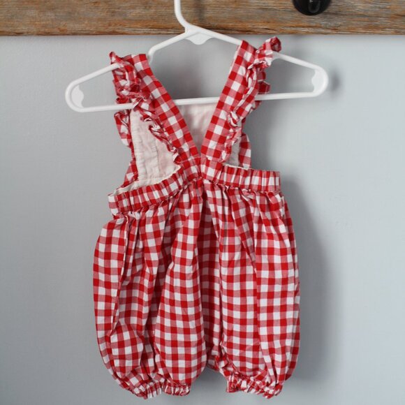 🍁5/$25🎃 Gap Size 6-12M Red/White Gingham Romper - Picture 3 of 3